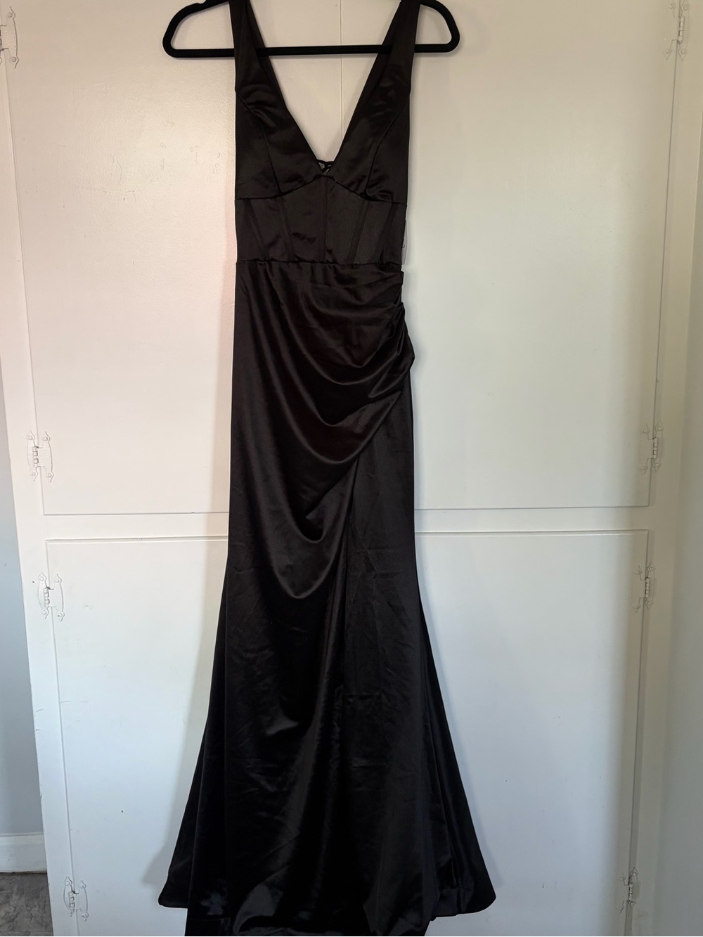 Windsor Black Satin V-Neck Maxi Dress